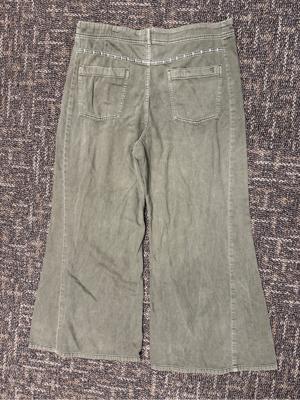 Anthropologie Pilcro Studded Wide Leg Pants Olive Sage Green Size 34 - Picture 4 of 7